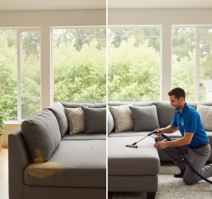 Before and after results of professional upholstery cleaning in Washington