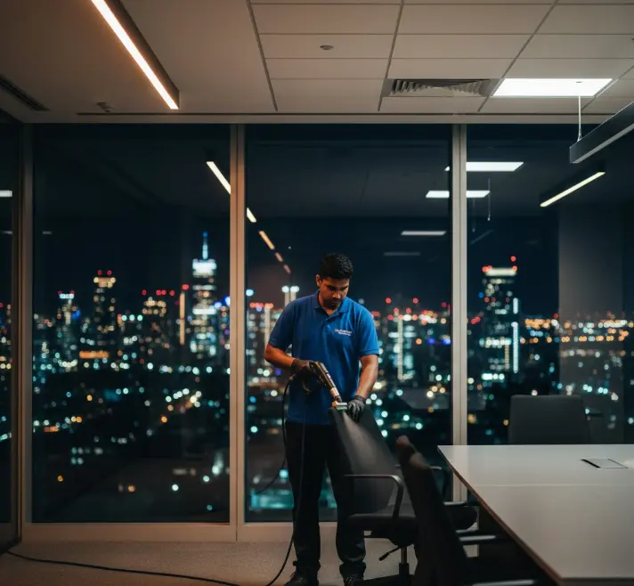 After-hours commercial upholstery cleaning service in an empty office building