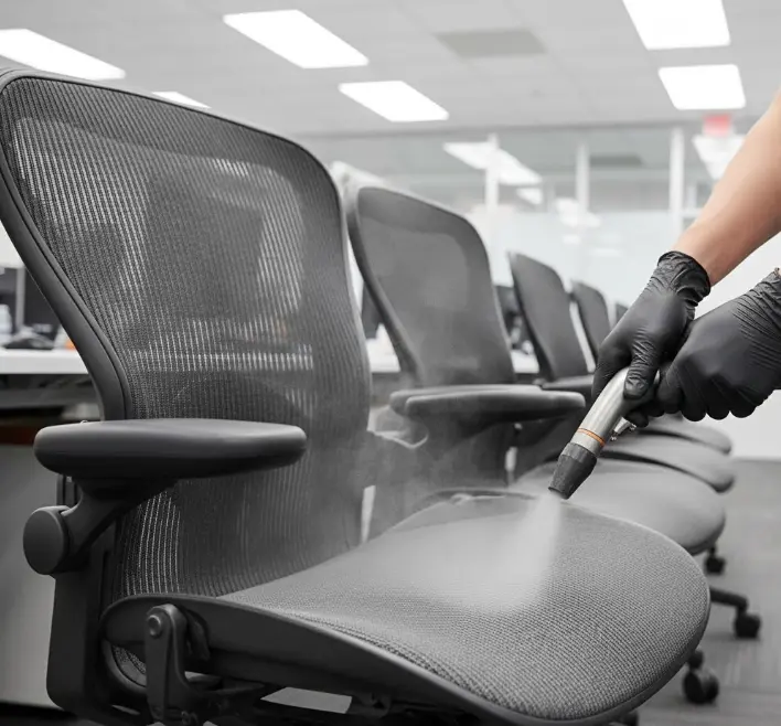 Professional office chair deep cleaning service removing allergens and bacteria