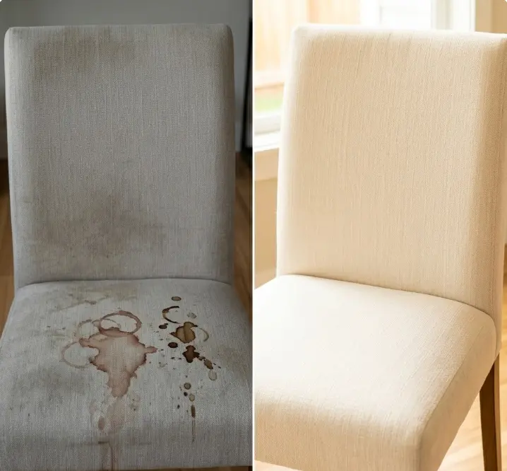 Before and after results of professional dining chair upholstery cleaning