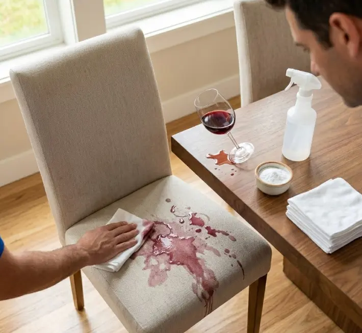 DIY first aid for fresh spills on dining chair upholstery
