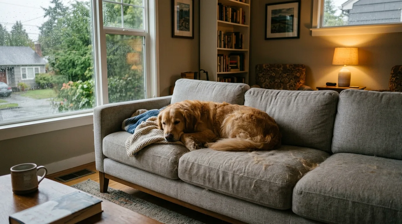 Upholstery cleaning wand on a gray sofa in Seattle — professional hot water extraction process