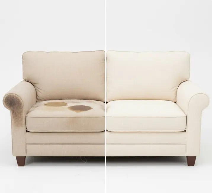 Before and after comparison of professional loveseat cleaning results