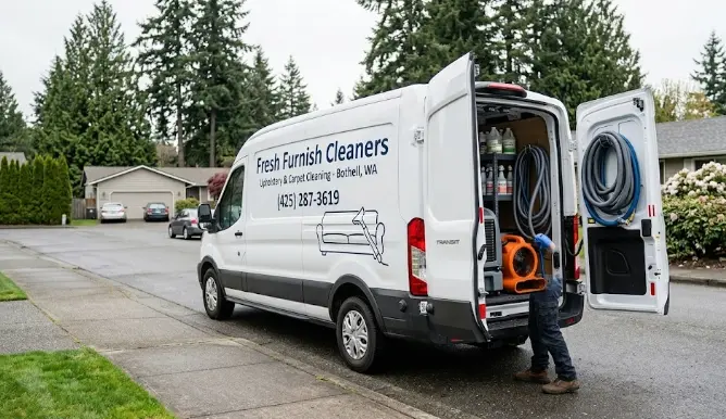 Mobile upholstery cleaning van in Seattle — fully equipped service vehicle for on-site furniture cleaning