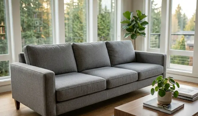 Professionally cleaned sofa after hot water extraction — fully restored upholstery in a Washington home