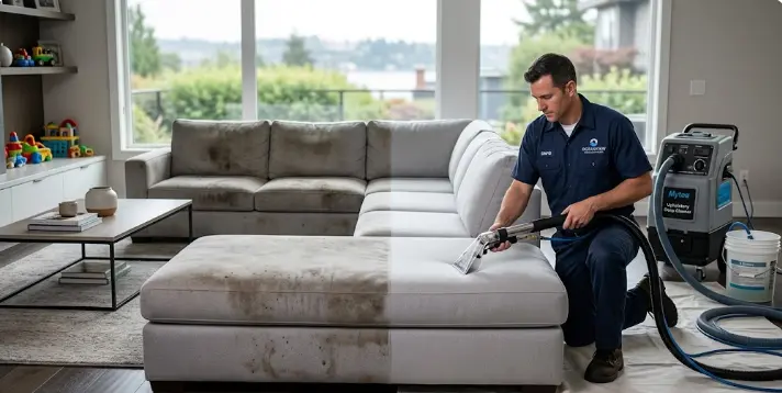 Professional upholstery cleaning results — real sofa cleaning jobs showing before and after outcomes