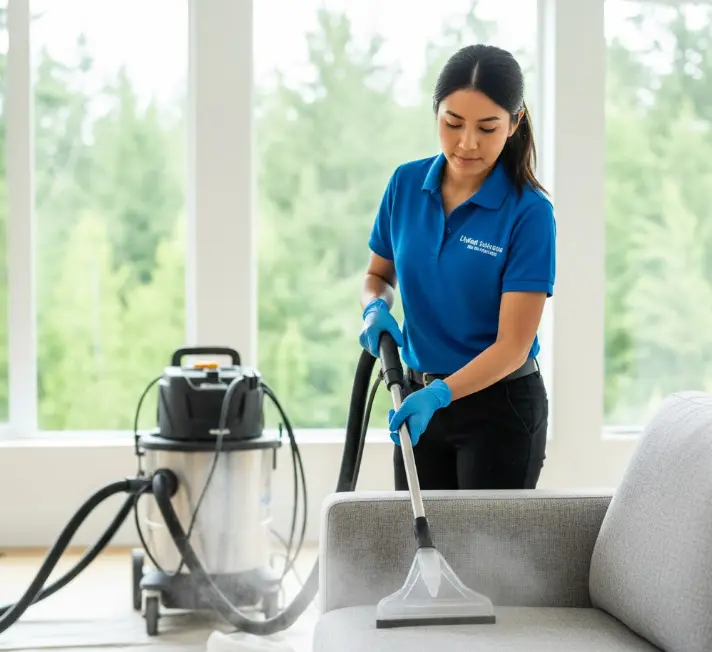 Professional upholstery cleaning equipment in use