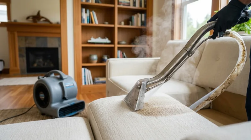 Professional upholstery extraction cleaning in a Tacoma craftsman home
