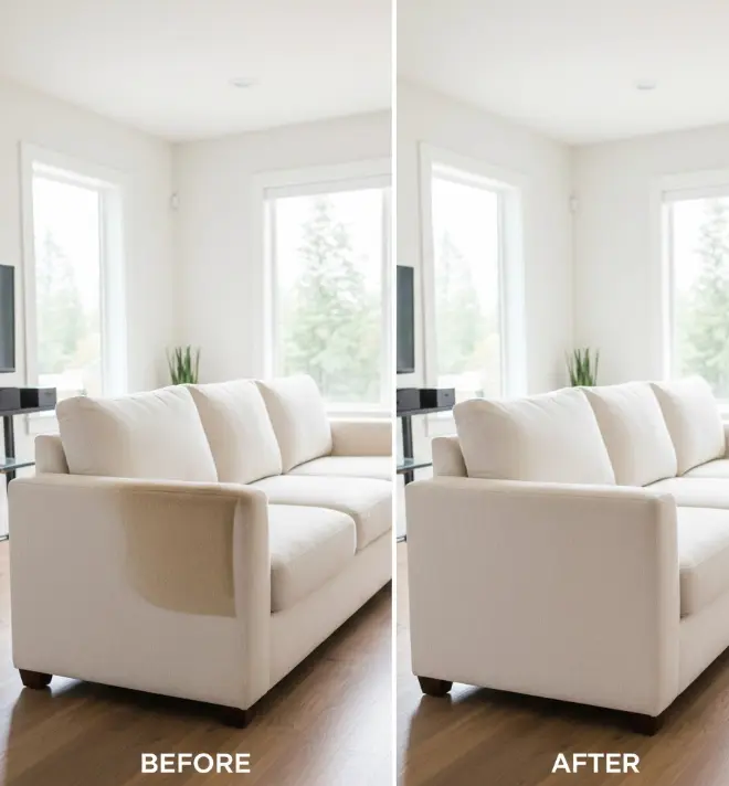 Before and after upholstery cleaning results in Redmond WA homes